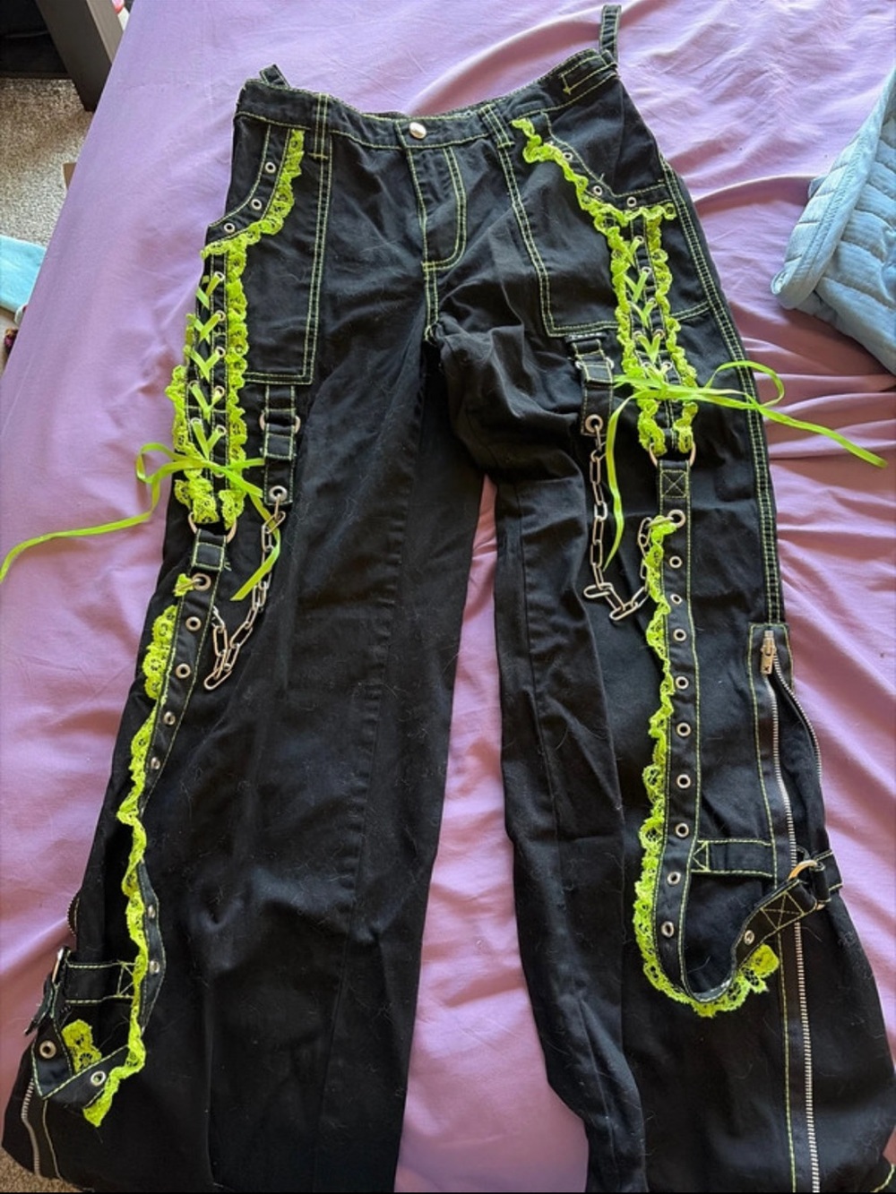 Tripp NYC Black Pants with Neon Green Stitching